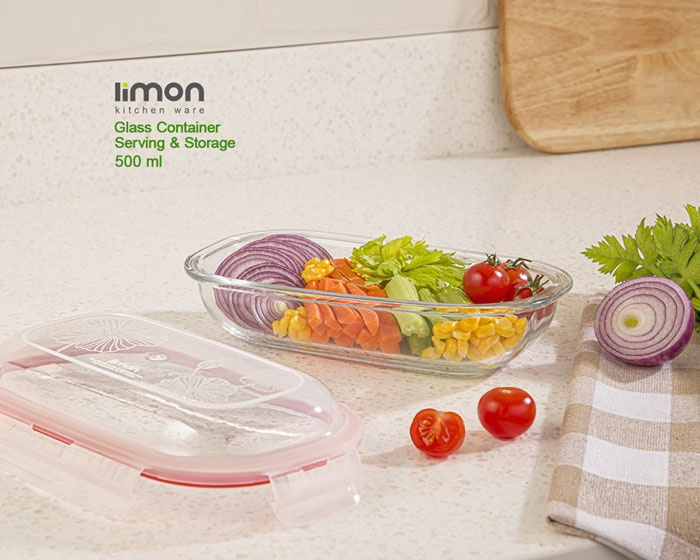 Limon Glass Serving &Amp; Storage Oval Food Container 500-Ml