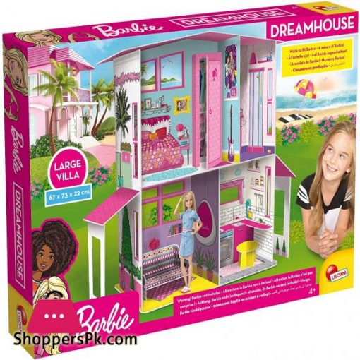 Liscianigiochi Barbie Dream House Pretend Play Doll House Two - Storey Villa, Arrange Furniture and Decorate with 3D Stickers