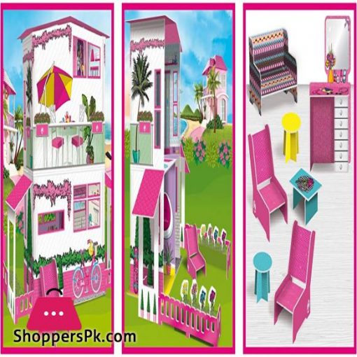Liscianigiochi Barbie Dream House Pretend Play Doll House Two - Storey Villa, Arrange Furniture and Decorate with 3D Stickers