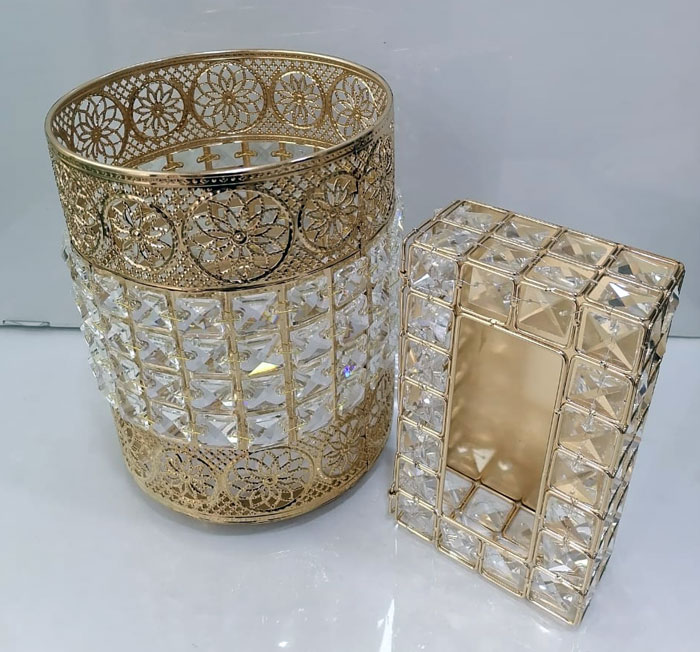 Luxury Crystal Diamonds Embroidered Bin And Tissue Box Set