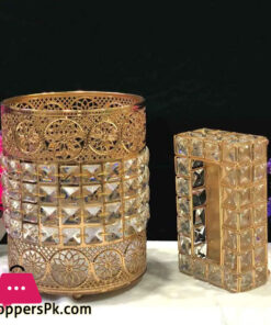 Luxury Crystal Diamonds Embroidered  Bin and Tissue Box Set