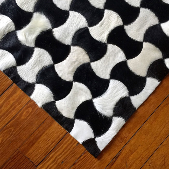 New Black And White Geometric Pattern Cowhide Patchwork Leather Rugs