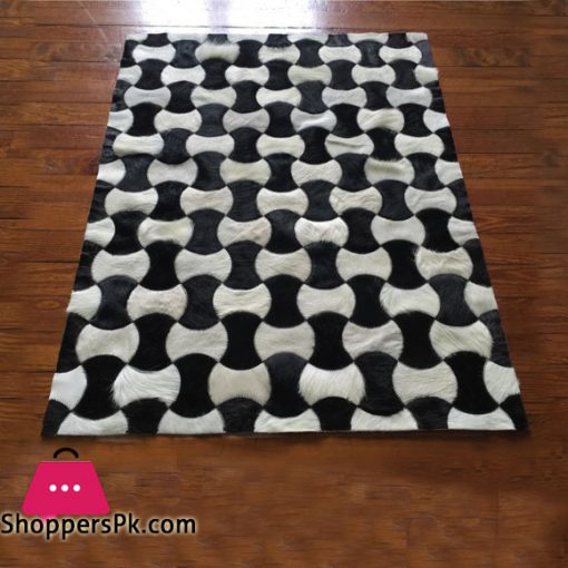 New Black And White Geometric Pattern Cowhide Patchwork Leather Rugs