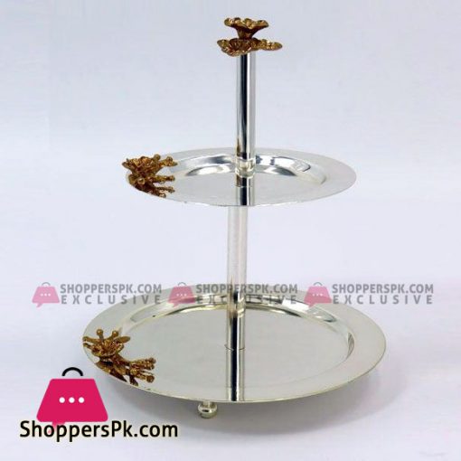 Orchid 2-Tier Stainless Steel Silver Round Dessert Stand CD6249