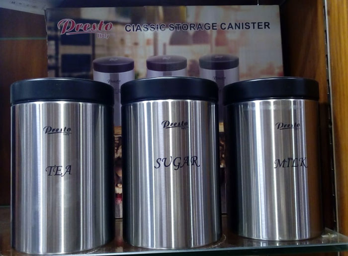 Presto Italy Round Sugar Tea Milk Jar Stainless Steel Set Of 3 4 Presto Italy Round Sugar Tea Milk Jar Stainless Steel Set Of 3