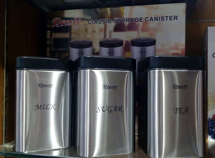 Presto Italy Square Sugar Tea Milk Jar Stainless Steel Set Of 3 4 Presto Italy Square Sugar Tea Milk Jar Stainless Steel Set Of 3