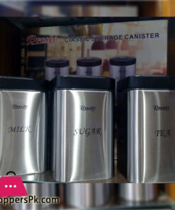 Presto Italy Square Sugar Tea Milk Jar Stainless Steel Set of 3