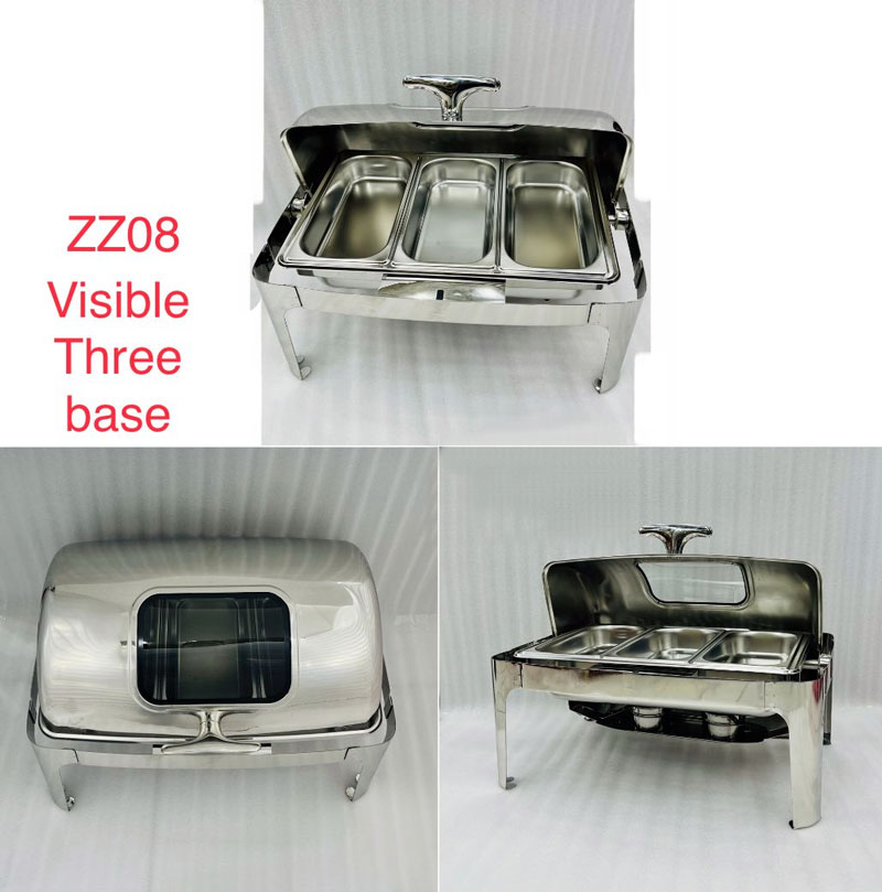 Rectangular Self-Service Commercial Food Serving Chafer Clear Dome Stainless Steel Roll Top Chafing Dish - Zz08