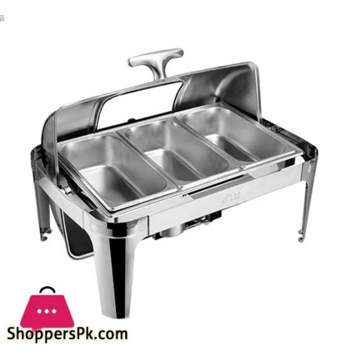 Rectangular Self-Service Commercial Food Serving Chafer Clear Dome Stainless Steel Roll Top Chafing Dish - ZZ08