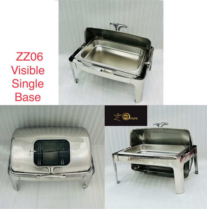 Rectangular Self-Service Commercial Food Serving Chafer Clear Dome Stainless Steel Roll Top Chafing Dish - Zz06