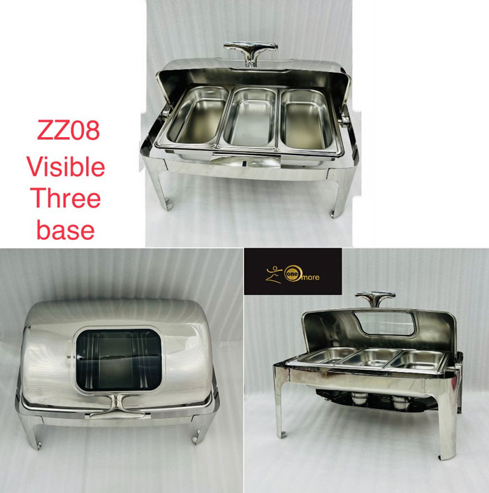 Rectangular Self-Service Commercial Food Serving Chafer Clear Dome Stainless Steel Roll Top Chafing Dish – Zz08