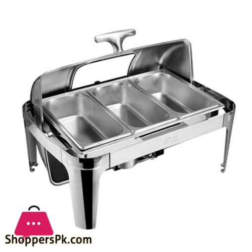 Rectangular Self-Service Commercial Food Serving Chafer Clear Dome Stainless Steel Roll Top Chafing Dish – ZZ08