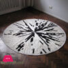 Round Cowhide Patchwork Rug Black And White Striped Design Leather Rug