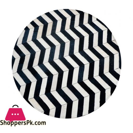 Round Patchwork Chevron Black and White Cowhide Rug
