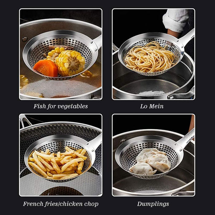 Skimmer Stainless Steel Multi-Functional Slotted Spoon For Cooking Rustproof Fine Mesh Strainer 18-Cm