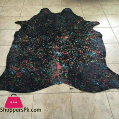 Solid Black Cowhide Colorful Metallic Cowhide Area Rug