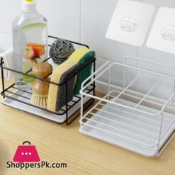 Sponge Holder Soap Drain Storage Rack Kitchen Sink Organizer Dishcloth Brush Holder Iron Shelf Bathroom Organizer Black