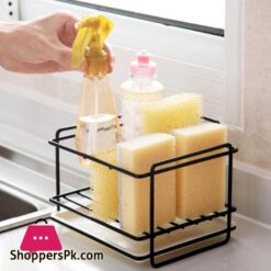 Sponge Holder Soap Drain Storage Rack Kitchen Sink Organizer Dishcloth Brush Holder Iron Shelf Bathroom Organizer Black