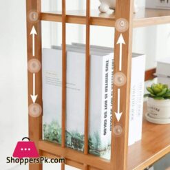 Nfghk Vintage Bamboo Floor Landing Bookshelf,Adjustable Stand Rack Open Storage Shelves Organizer Cabinets Rustic Bookcase For Living Room Office Home