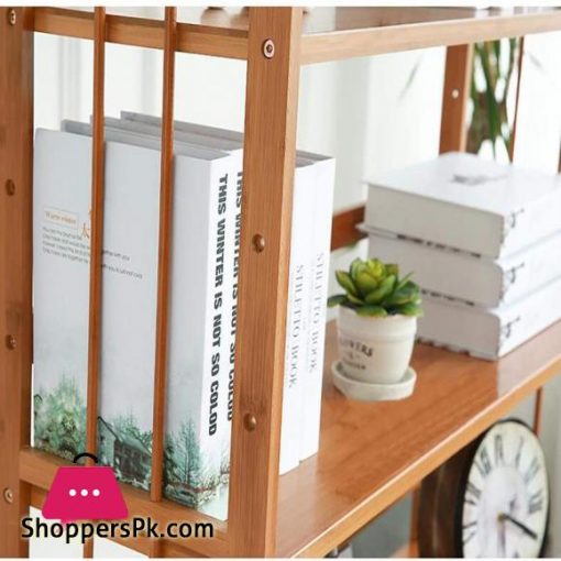NFGHK Vintage Bamboo Floor Landing Bookshelf,Adjustable Stand Rack Open Storage Shelves Organizer Cabinets Rustic Bookcase for Living Room Office Home