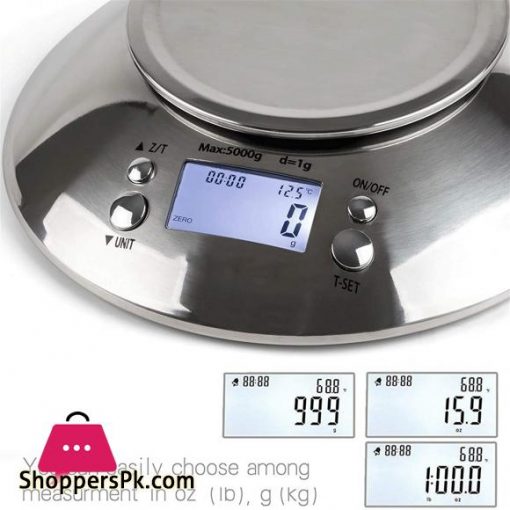 WWL Digital Kitchen Scale, High Accuracy 11lb/5kg Food Scale With Removable Bowl Room Temperature, Alarm Timer Stainless Steel Libra Kitchen Scales (Load Bearing : 5Kg)