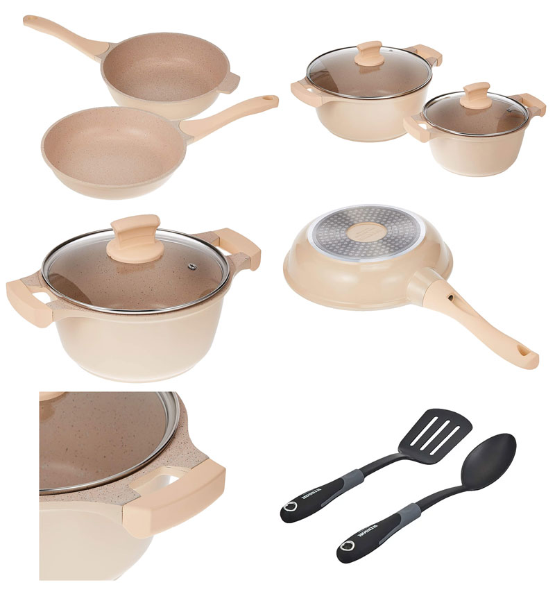 Winsor Cast Aluminum Non-Stick Cookware - Beige 9 Pcs