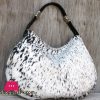 Women Cowhide Salt and Pepper Hobo Style Leather Bag