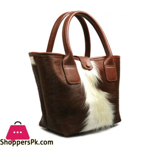 Women cowhide bag brown white leather handbag