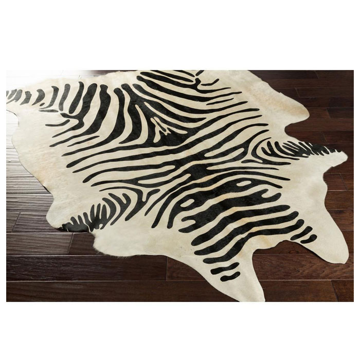 Zebra Print Black And White On Natural Cowhide Rug