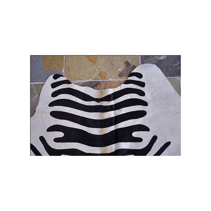 Zebra Print Black And White On Natural Cowhide Rug