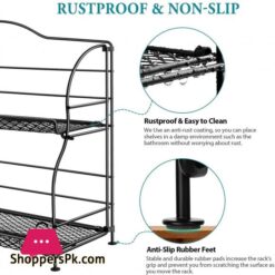 Spice Rack Organizer For Countertop 2 Tier Spice Organizer For Kitchen Cabinet Farmhouse Foldable Seasoning Organizer Standing Storage With Guardrail And Mesh Design Bathroom Organizer