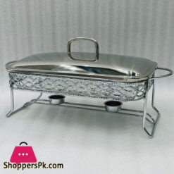 2.5 Liter Liquor Pot Buffet Heating Vessel Iron Shelf Glass Inner Serving Dish (Silver)