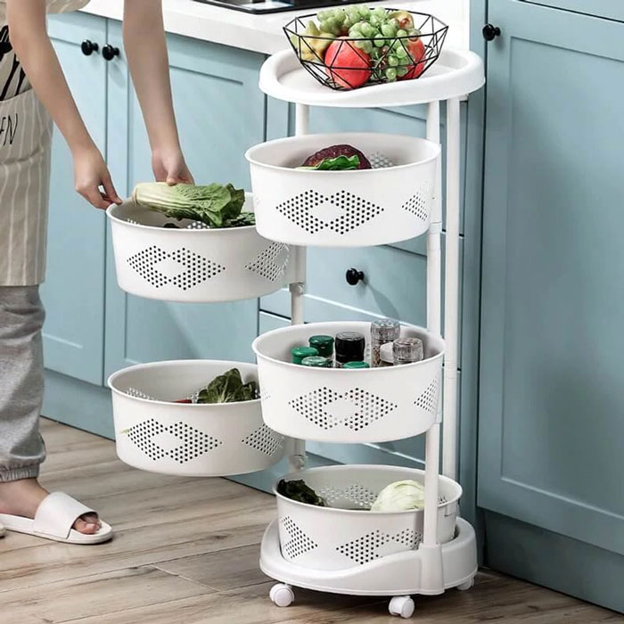 4 Tier Storage Rack-Rotating Vegetable Rack Floor-Standing Multi-Layer Kitchen Storage Rack Kitchen Storage Rack