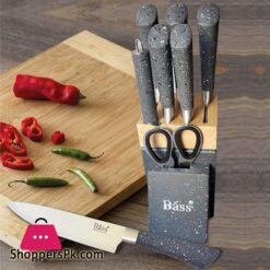 BASS STAINLESS STEEL SUPER SHARP MODERN KNIFE BLOCK 8 PIECE SET KITCHEN KNIFE SET White