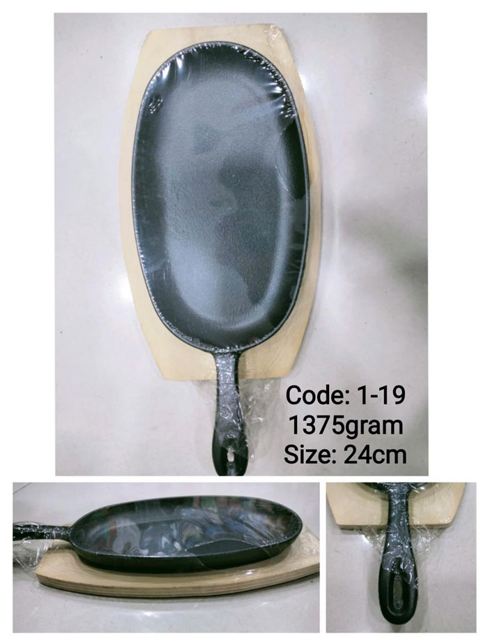 Cast Iron Sizzler Pan Oval Cast Iron Fajita Pan Cast Iron Serving Plate Dish 24-Cm