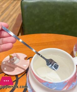 Creative Unicorn Coffee Mug With Lid Cute Cartoon Kawaii Thread Ceramic Milk Tea Cups With Stainless Steel Spoon 450Ml Tumblermugs