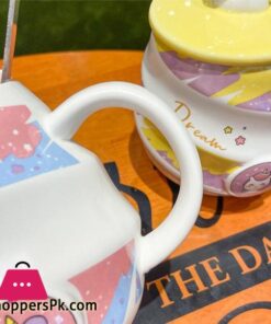 Creative Unicorn Coffee Mug With Lid Cute Cartoon Kawaii Thread Ceramic Milk Tea Cups With Stainless Steel Spoon 450Ml Tumblermugs