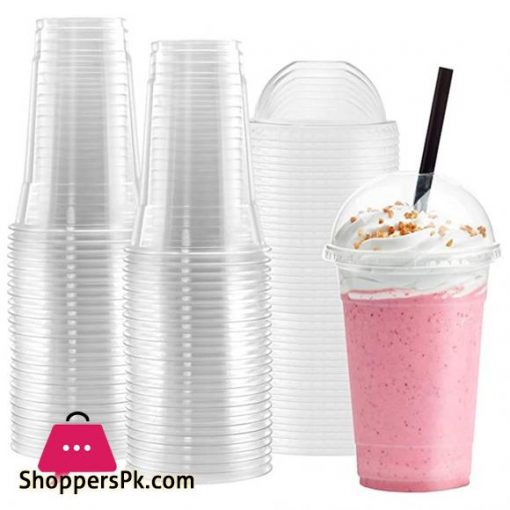 100PCSSet 450ML Plastic Cups With Dome Lids for Iced Cold Drink Coffee Tea Smoothies Sodas Water Party Disposable Cup TablewareDisposable Cups