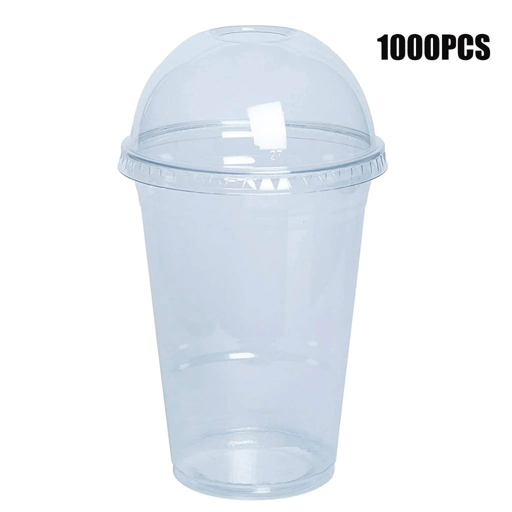 Disposable Plastic Cups with Dome Lid for Cold Iced Drink Coffee Tea Smoothie Soda Party Drinkware