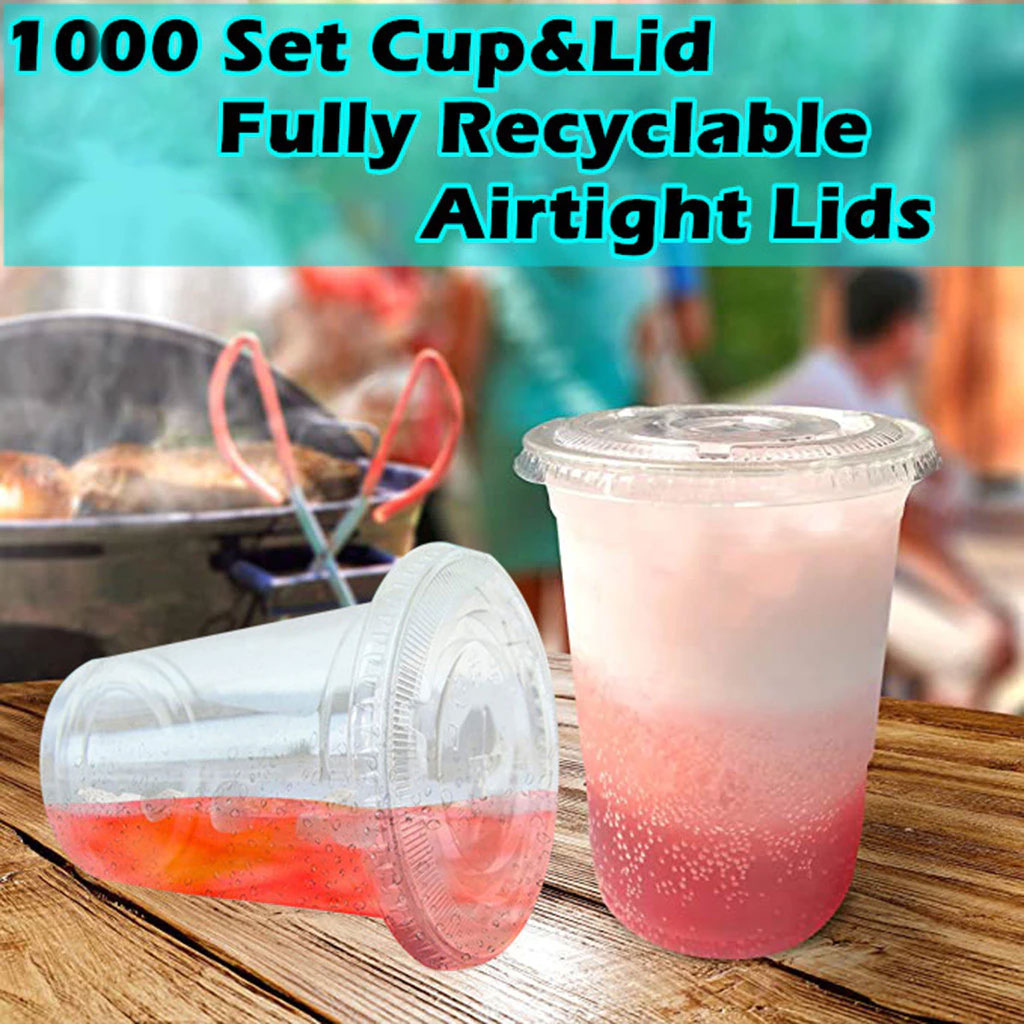 Disposable Plastic Cups With Dome Lid For Cold Iced Drink Coffee Tea Smoothie Soda Party Drinkware