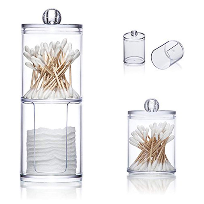 Double Layer Dustproof Acrylic Storage Box Holder Organizer For Bathroom Cotton Ball Pads Swabs Stick Cosmetic Makeup Pads Earbuds Stubs Toothpicks