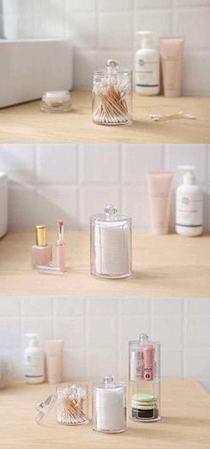 Double Layer Dustproof Acrylic Storage Box Holder Organizer For Bathroom Cotton Ball Pads Swabs Stick Cosmetic Makeup Pads Earbuds Stubs Toothpicks