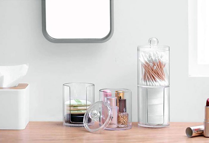 Double Layer Dustproof Acrylic Storage Box Holder Organizer For Bathroom Cotton Ball Pads Swabs Stick Cosmetic Makeup Pads Earbuds Stubs Toothpicks
