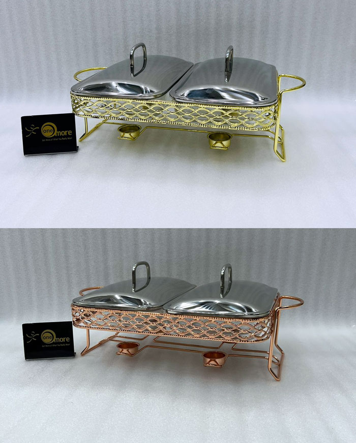 Double Liquor Pot Buffet Heating Vessel Iron Shelf Glass Inner Serving Dish