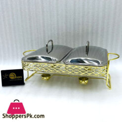 Double Liquor Pot Buffet Heating Vessel Iron Shelf Glass Inner Serving Dish