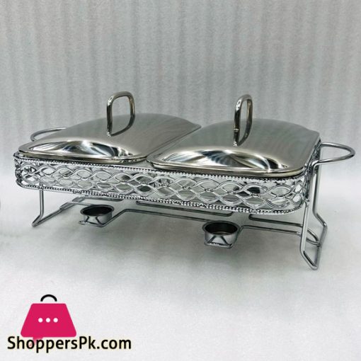 Double Liquor Pot Buffet Heating Vessel Iron Shelf Glass Inner Serving Dish (Silver)