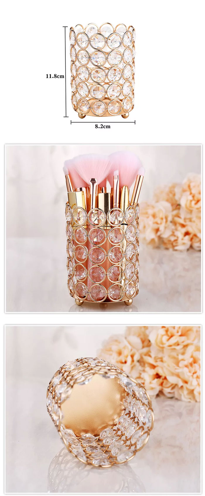 European Luxury Makeup Tools Cosmetic Storage Box Crystal Organizer Pen Makeup Brush Set Holder
