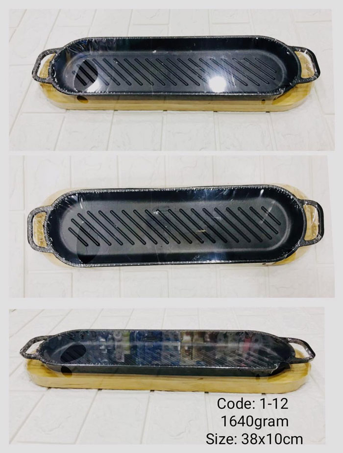 Fajita Cast Iron Frying Pan With Wooden Base - 38 Cm Length