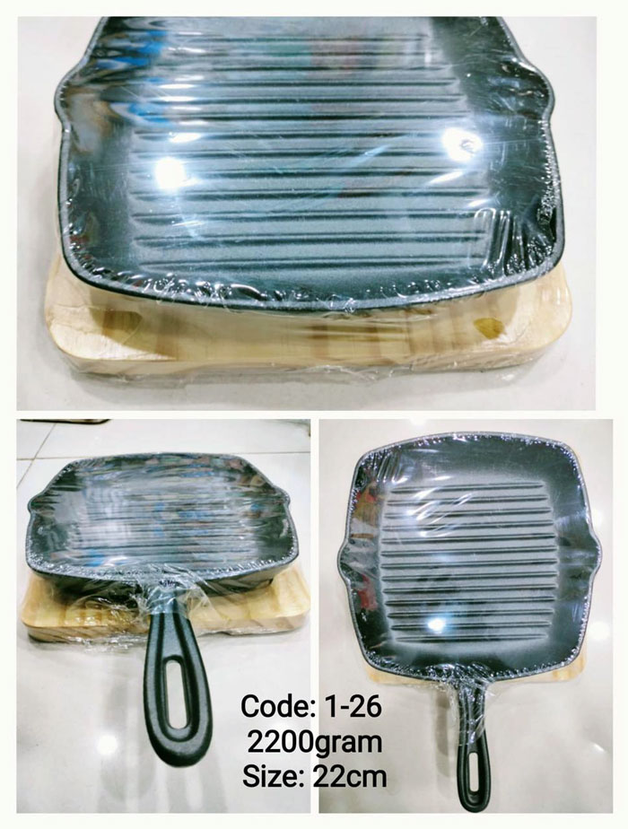 Fajita Cast Iron Hand Pan Wood Base Square Shape - 22Cm 4 Fajita Cast Iron Hand Pan Wood Base Square Shape - 22Cm