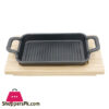 Fajita Cast Iron Skiler With Wooden Tray - Rectangular Shape 22 X 14 Cm